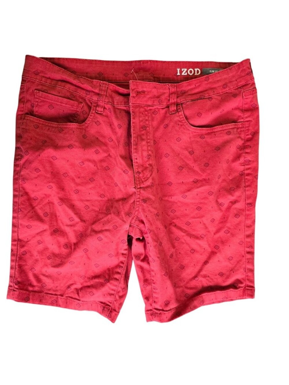 Izod Mens Slim Fit Red Patterned Shorts Size 36 Cotton Blend Casual Wear
